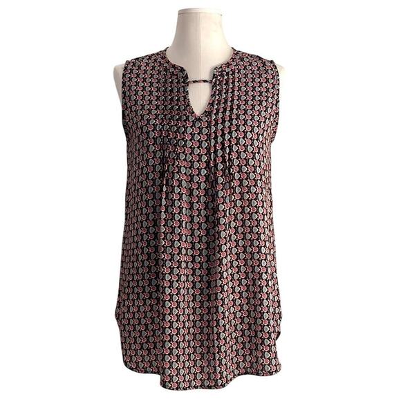 Pleione Tops - Pleione Sleeveless Patterned Top - Black and Red | Size S